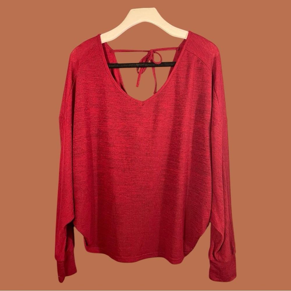 Shein Women’s Red Oversized V-Neck Dolman Long Sleeve Blouse Size M